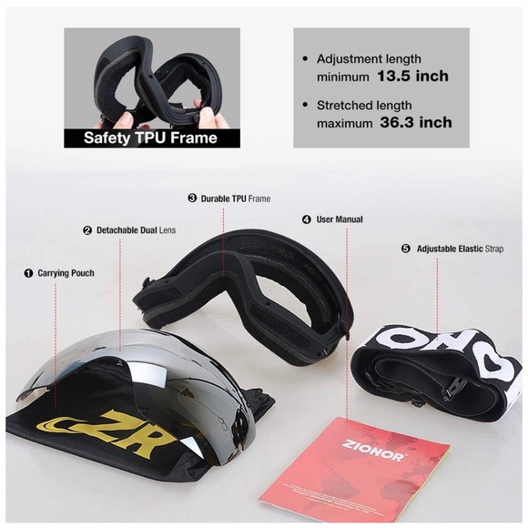 ZIONOR X Ski Snowboard Goggles OTG Black/Silver - Picture 6 of 8